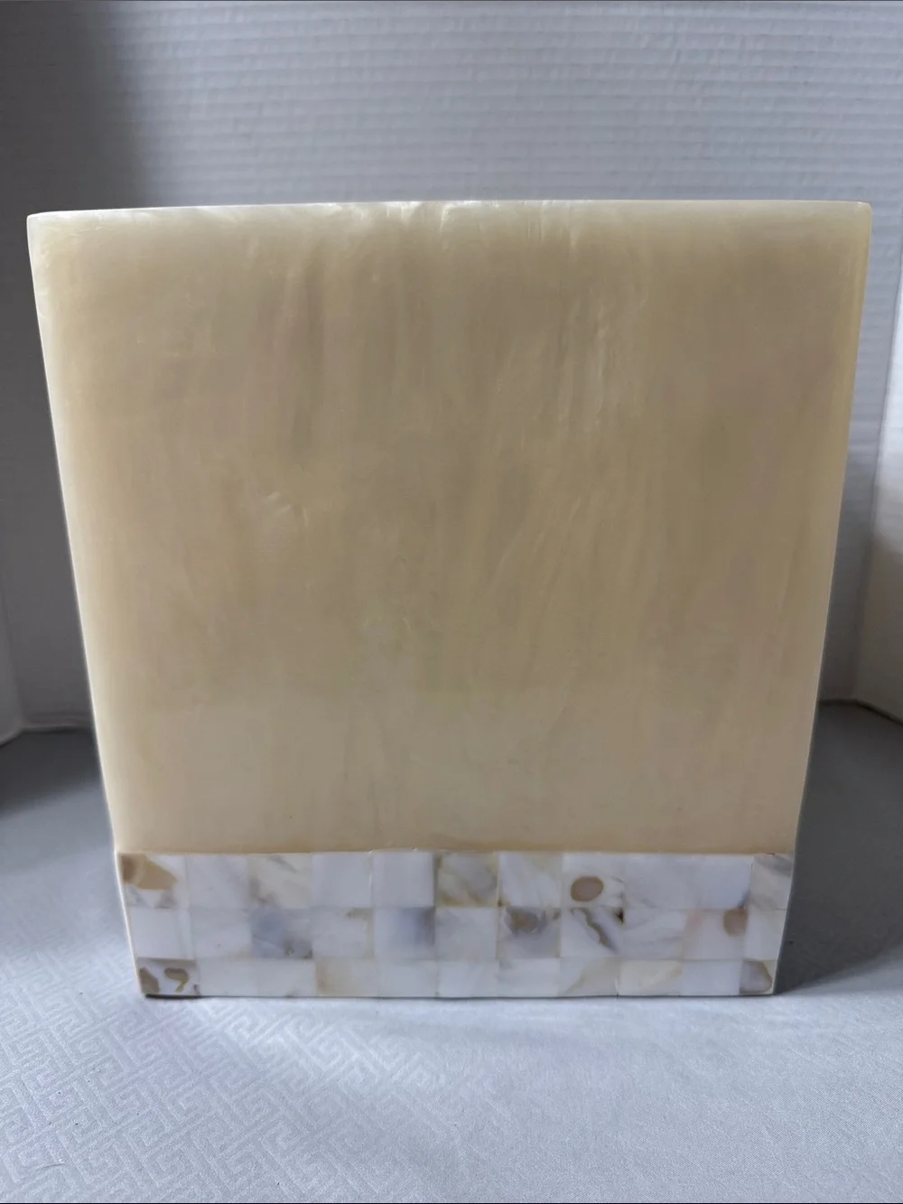 Mid Century Poured Resin Square Wastebasket Mother of Pearl Mosaic Tile Trim